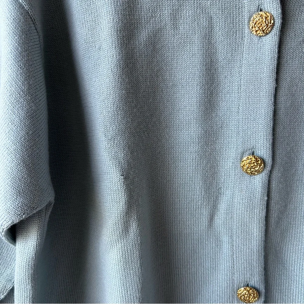 Vintage Harrods By Barrie 100% Merino Wool Made In Scotland Cardigan Egg Blue XL